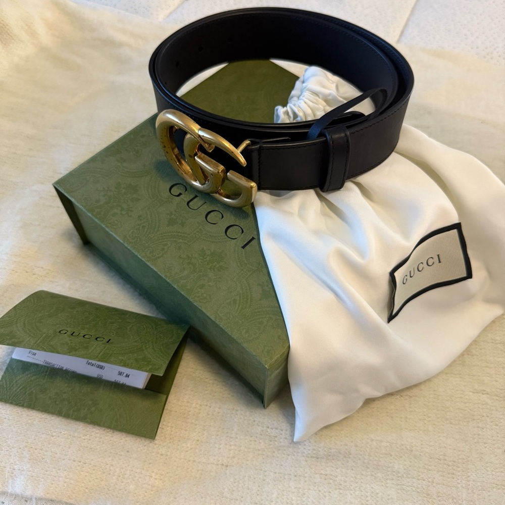 Gucci Black Belt with Gold GG Buckle